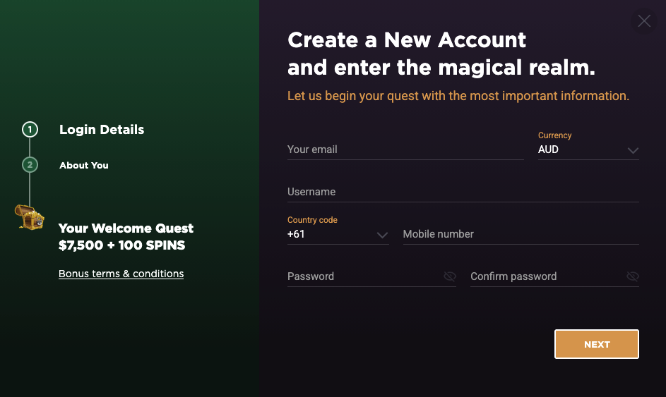 Jackpot Jill Casino registration form